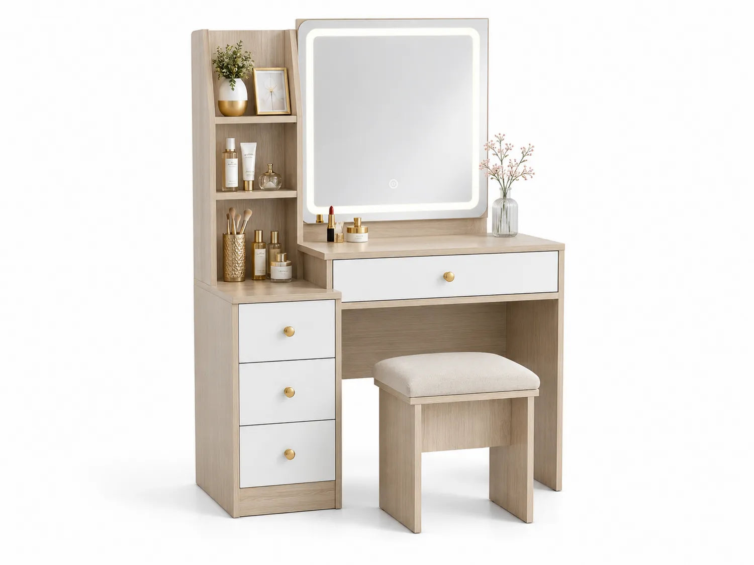 Toletta in MDF con Specchio LED e Cassetti