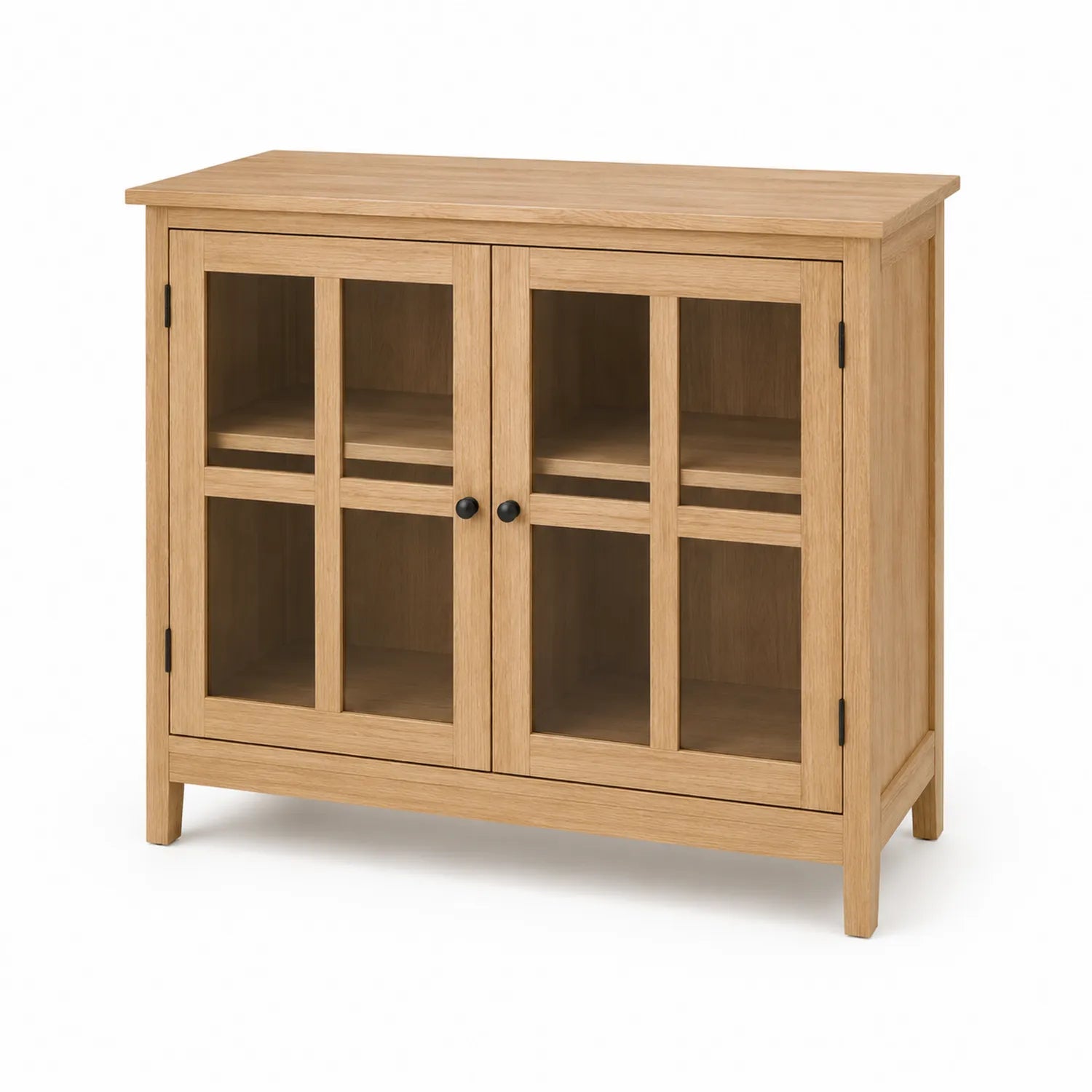 Credenza in Legno Massello con Ante in Vetro Rovere 90x40x80 cm