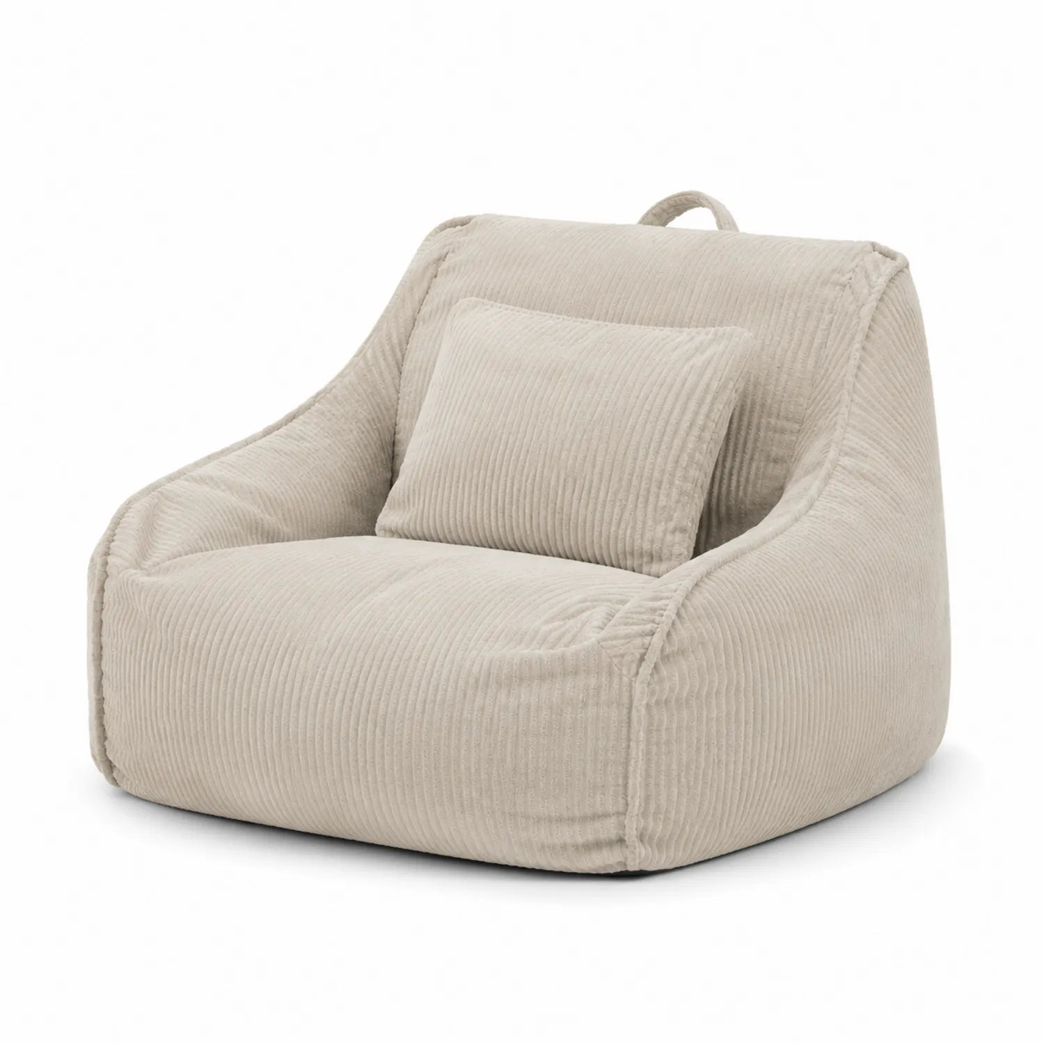 Poltrona in velluto a coste beige con cuscino, 90x100x70 cm