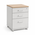 Cassettiera Ufficio 3 Cassetti Metallo Bianco con Ripiano in Legno