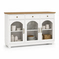 Credenza in MDF Bianco con Ante in Vetro e Piano in Legno