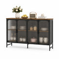 Credenza in metallo nero con ante in vetro ondulato 180x40x90 cm
