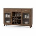 Credenza buffet in legno con ante in vetro rigato e ripiani per vino
