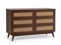 Cassettiera in legno e rattan con 6 cassetti marrone