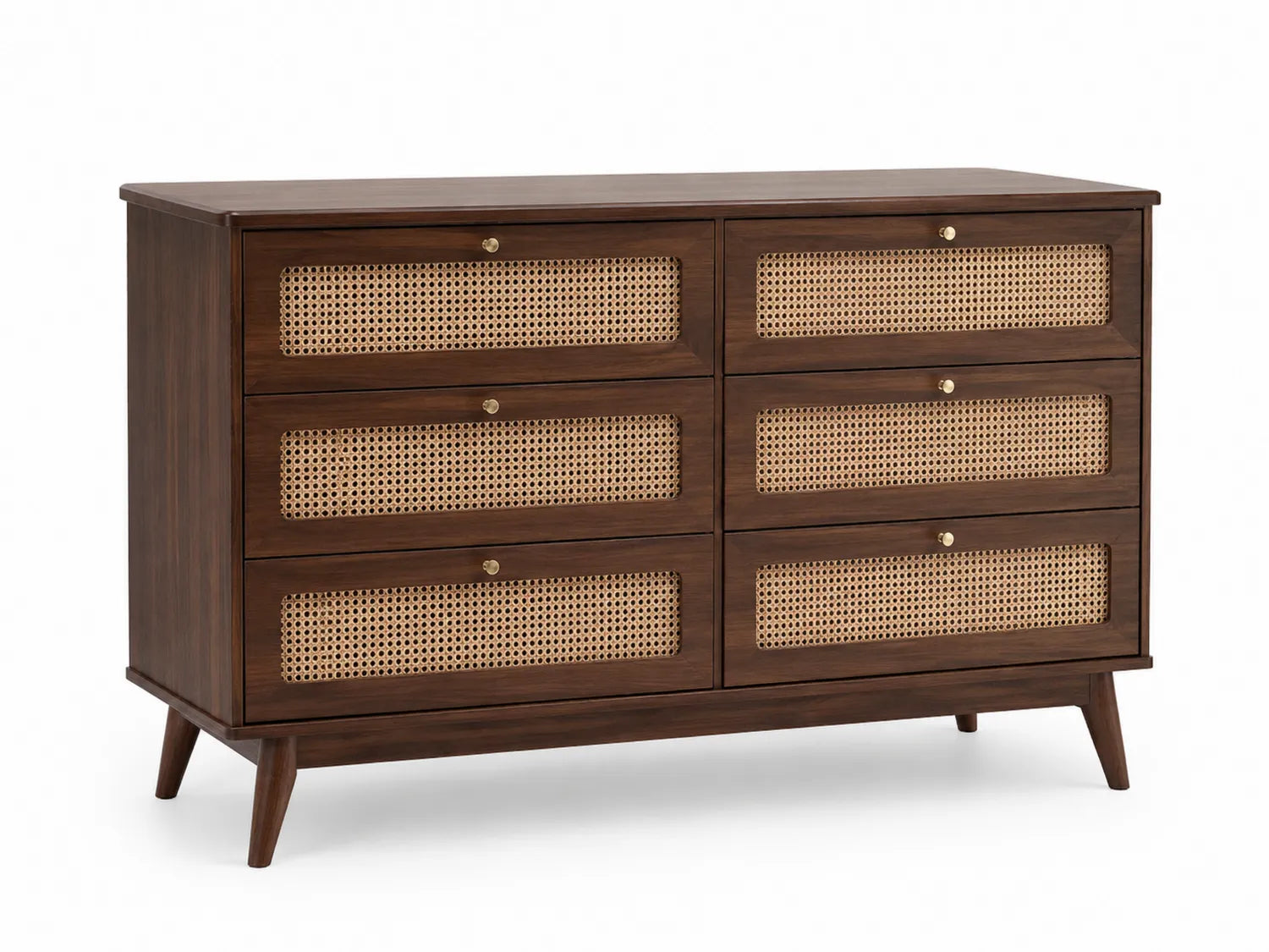 Cassettiera in legno e rattan con 6 cassetti marrone