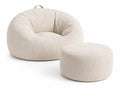 Poltrona sacco in velluto a coste beige con pouf