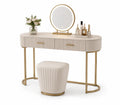 Toletta con Specchio e Sgabello in Metallo e Pelle Sintetica Beige