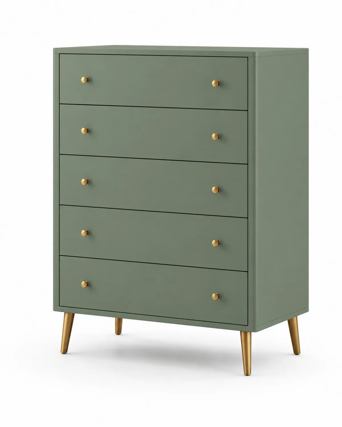 Cassettiera a 5 cassetti in MDF con gambe in metallo, verde
