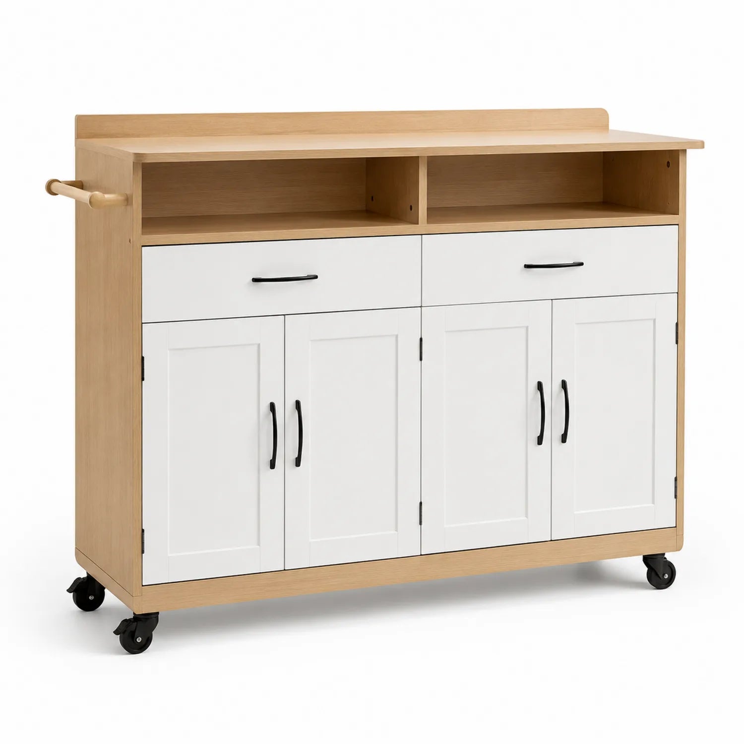 Credenza cucina in legno e bianco con ruote 120x40x90 cm