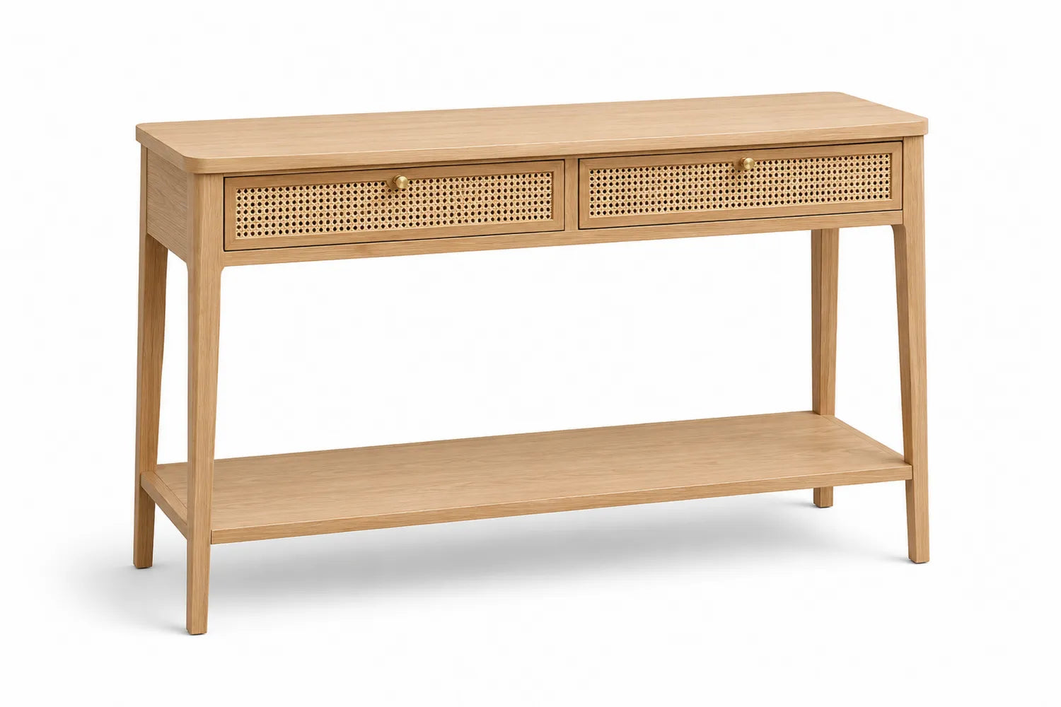 Consolle in Legno di Rovere con Cassetti in Rattan